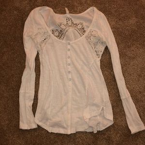 White Free People Long Sleeve Top with Cut-Outs